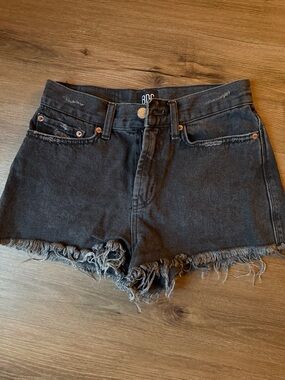 BDG Washed Black Frayed Hem Denim Shorts